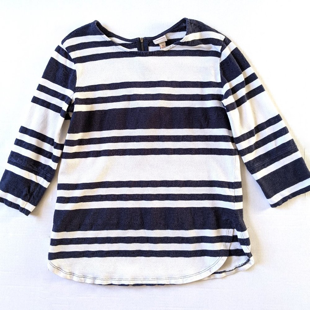 Merona Navy Blue Stripped 3/4 Sleeve Top with Zip